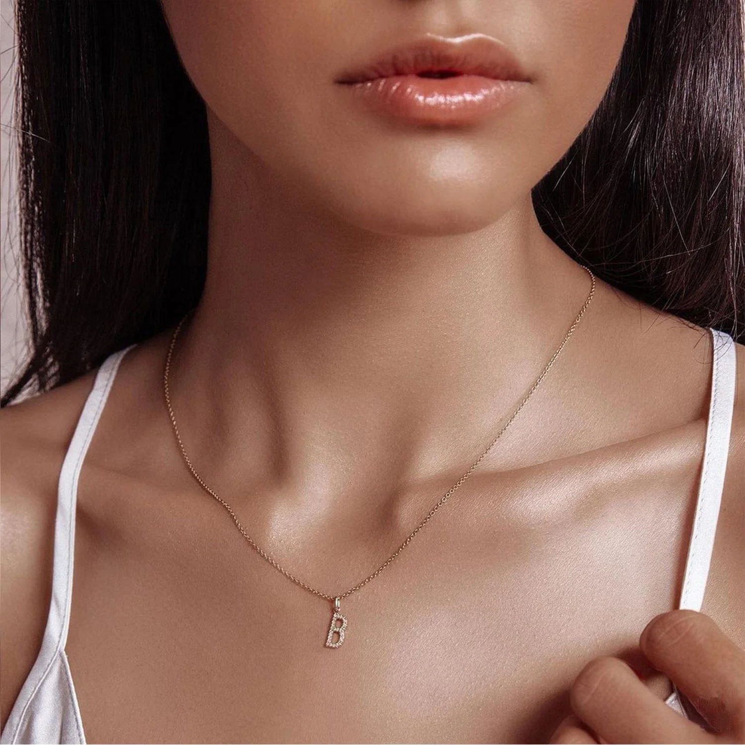 Moissanite Iced Sterling Silver Letter Pendant Necklace - Image 14