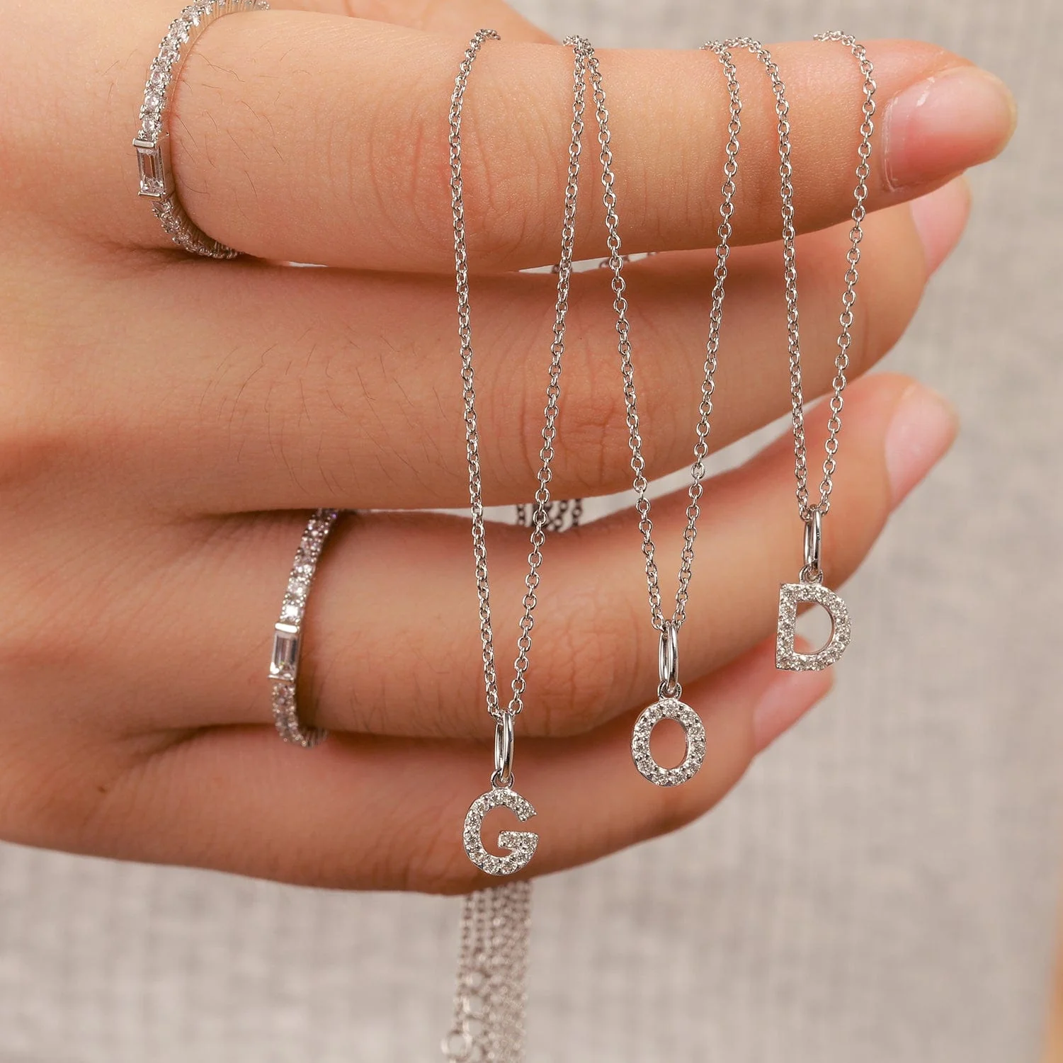 Moissanite Iced Sterling Silver Letter Pendant Necklace - Image 3