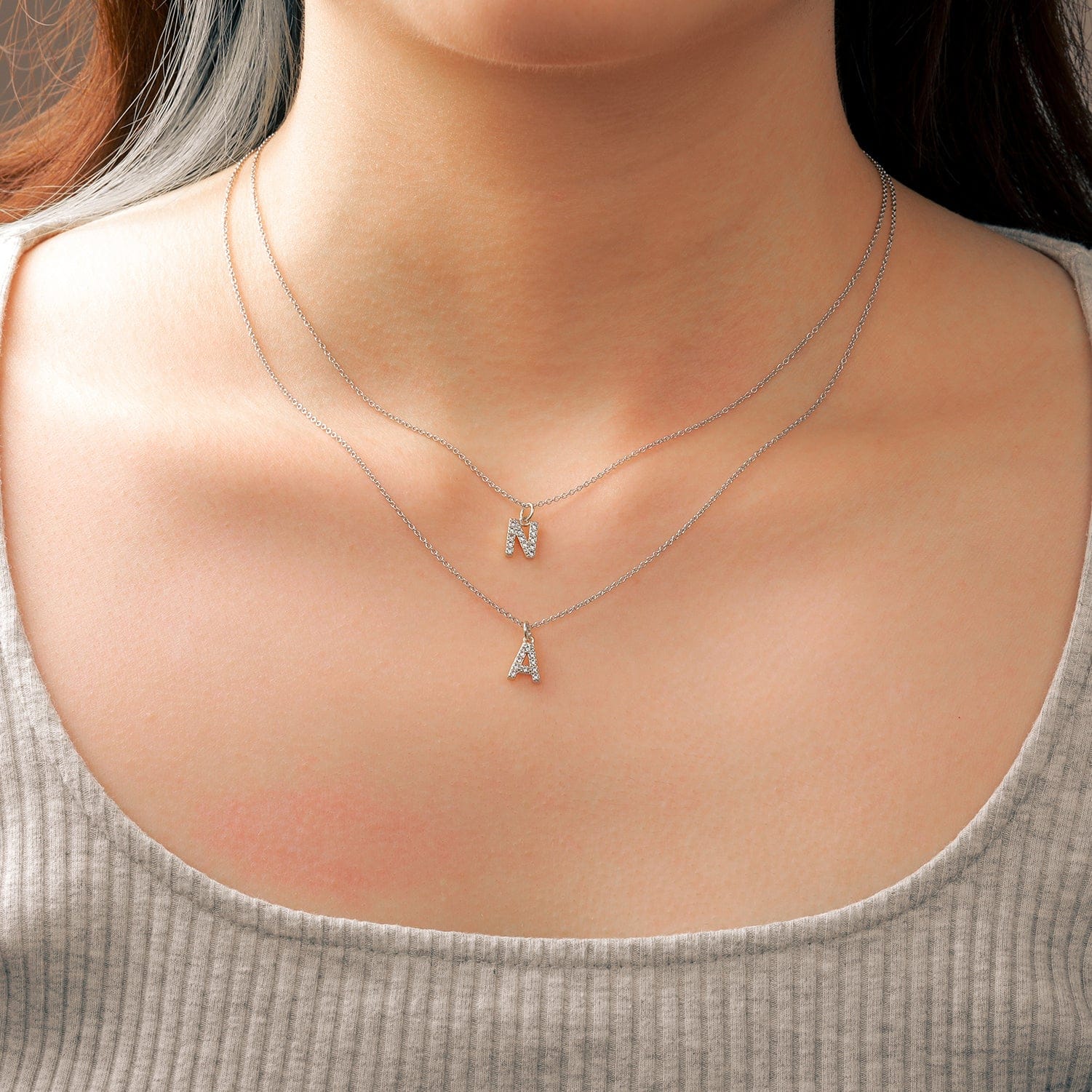 Moissanite Iced Sterling Silver Letter Pendant Necklace - Image 4