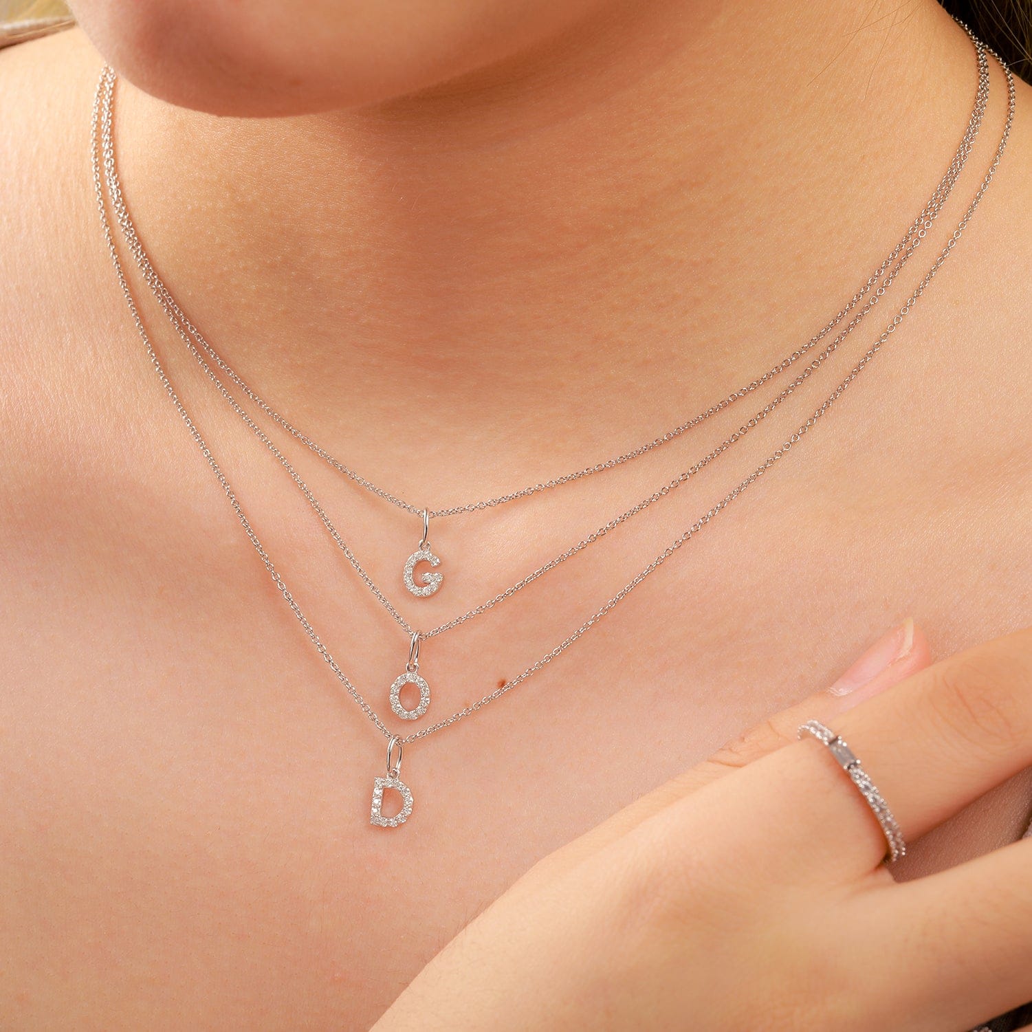 Moissanite Iced Sterling Silver Letter Pendant Necklace - Image 5