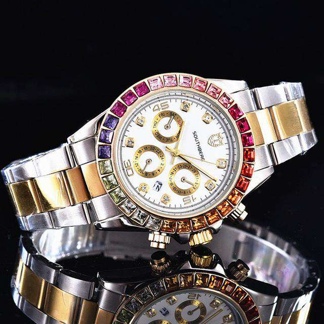 Luxury Quartz Rollie Style Watch with Color Rhinestone - Image 2
