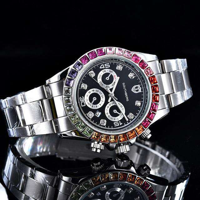 Luxury Quartz Rollie Style Watch with Color Rhinestone - Image 4