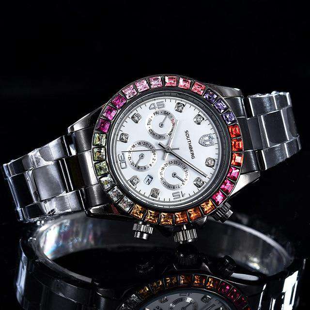 Luxury Quartz Rollie Style Watch with Color Rhinestone - Image 9