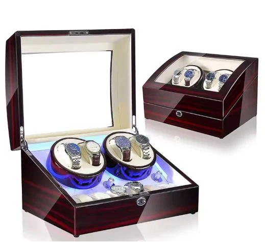 Luxury Walnut Wood 4 + 6 Watch Winder with Extra Storage and LED Lights - Image 2