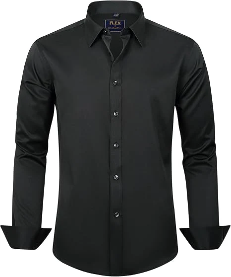 Men's Dress Shirt Solid Long Sleeve Stretch Wrinkle-Free Button-Down - Image 2
