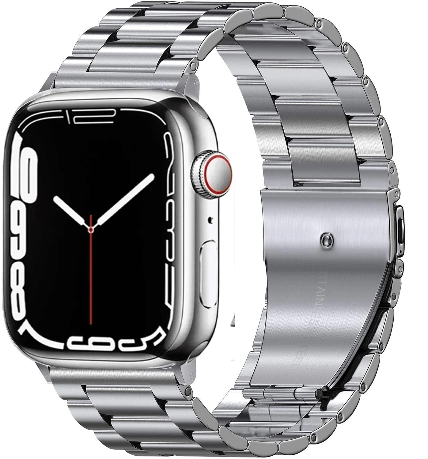 Black/Silver Metal Apple Watch Band with Folding Buckle - Image 2
