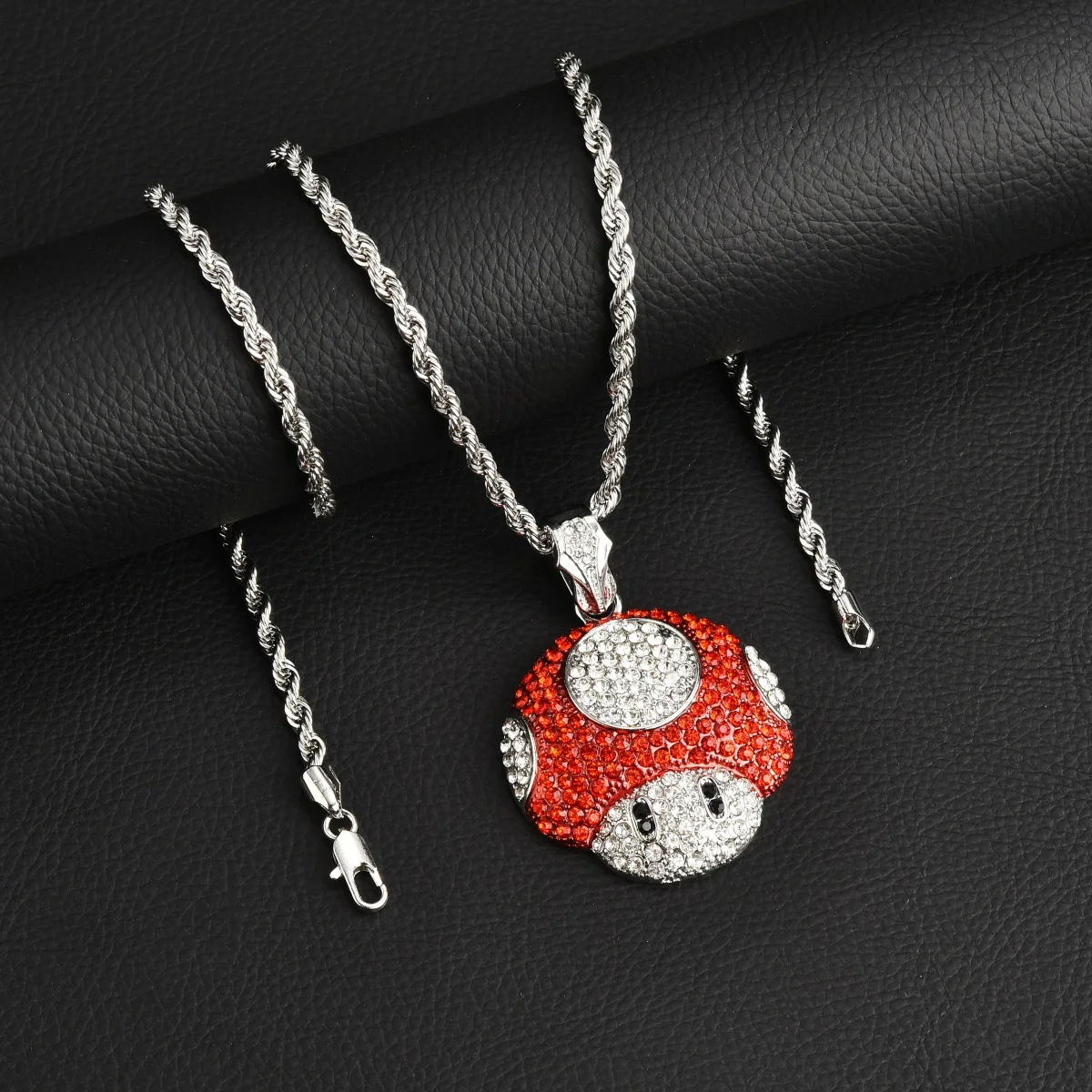 Micro Mario Mushroom Pendant Necklace Retro Rapper Chain - Image 7