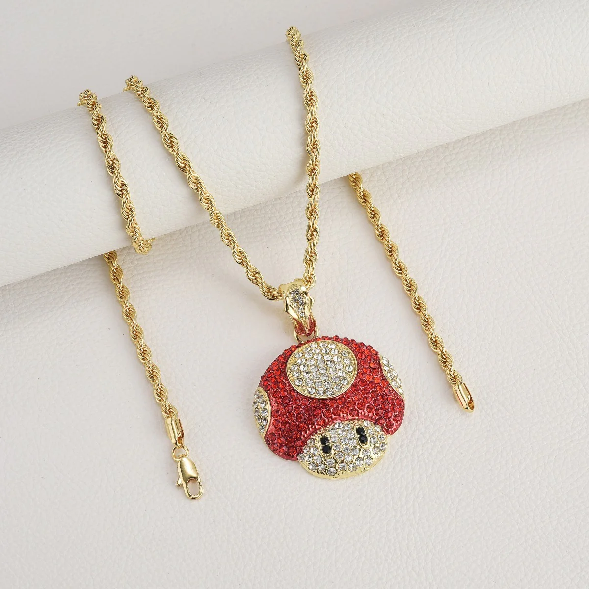 Micro Mario Mushroom Pendant Necklace Retro Rapper Chain - Image 9