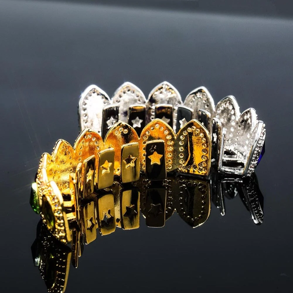 Multi Colored Stone Paved Iced Out Fangs Grillz - Image 13