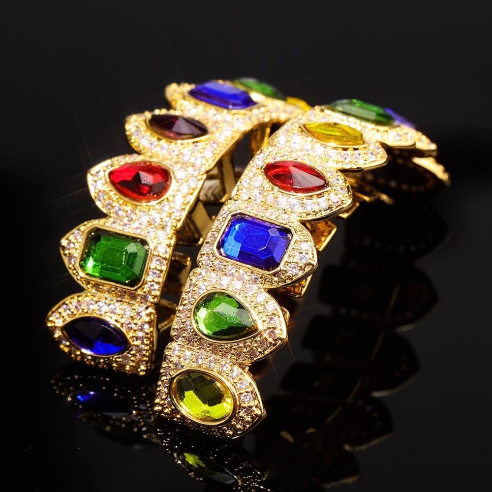 Multi Colored Stone Paved Iced Out Fangs Grillz - Image 3