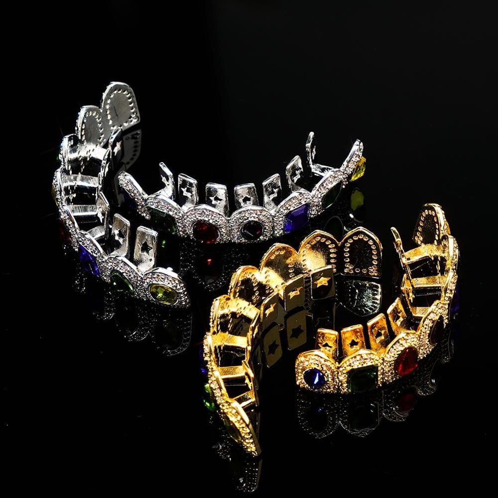 Multi Colored Stone Paved Iced Out Fangs Grillz - Image 4