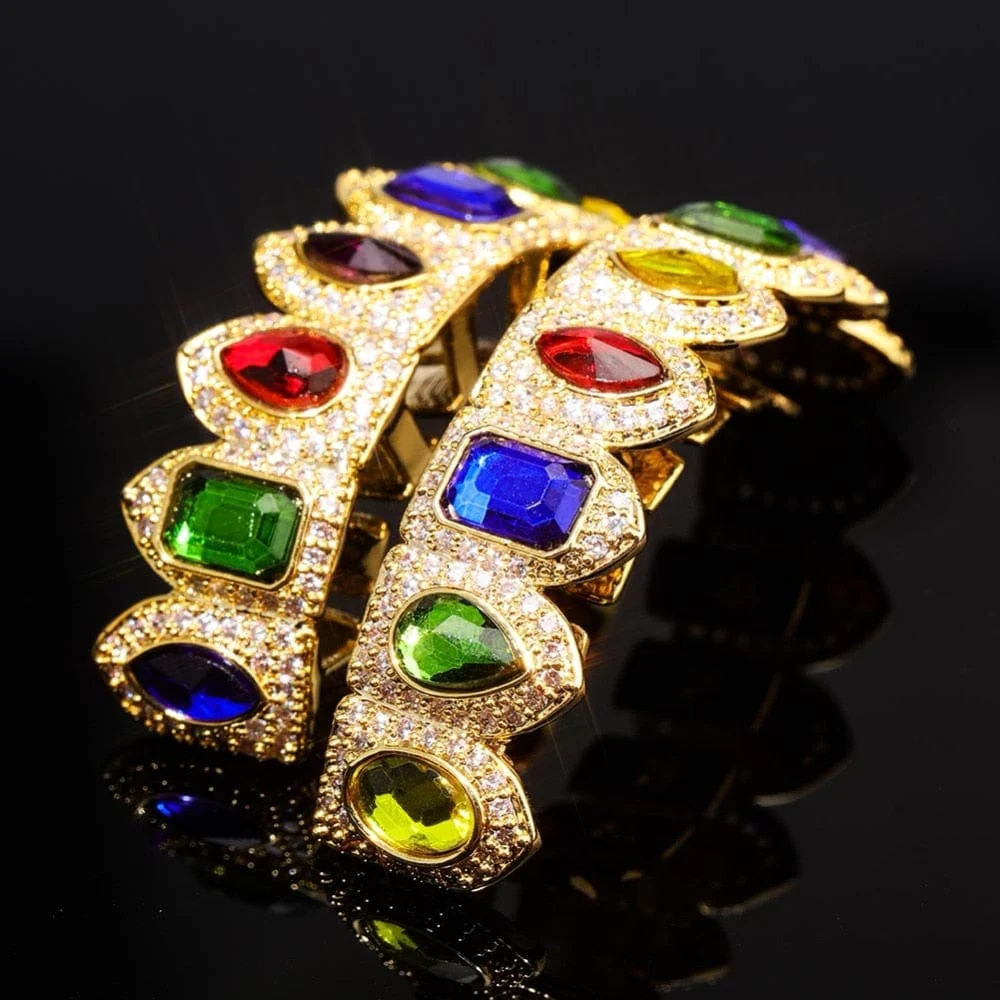Multi Colored Stone Paved Iced Out Fangs Grillz - Image 10