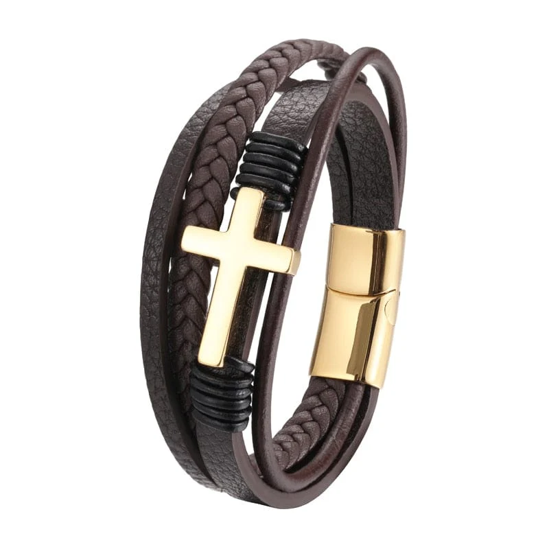 Multi-Layer Cross Leather Bracelet - Image 2