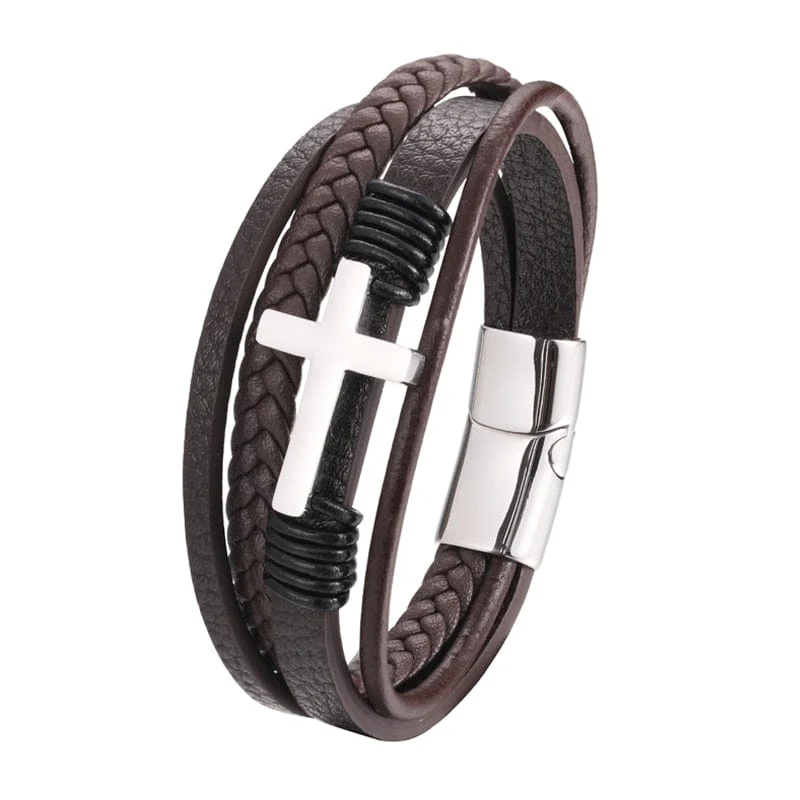 Multi-Layer Cross Leather Bracelet - Image 4