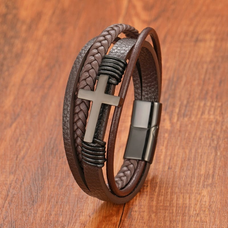 Multi-Layer Cross Leather Bracelet - Image 5