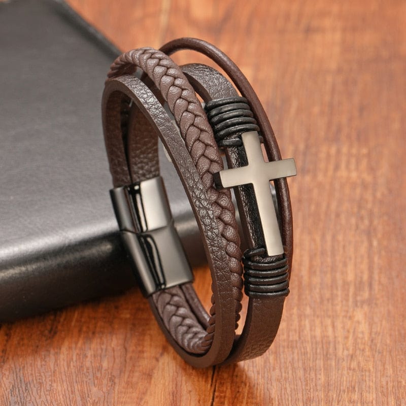 Multi-Layer Cross Leather Bracelet - Image 6