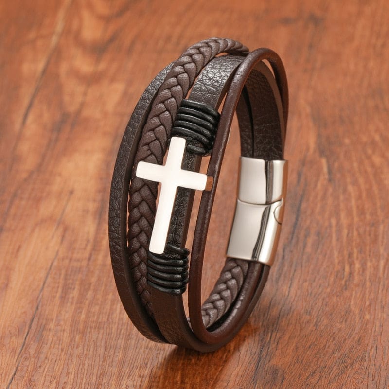 Multi-Layer Cross Leather Bracelet - Image 8
