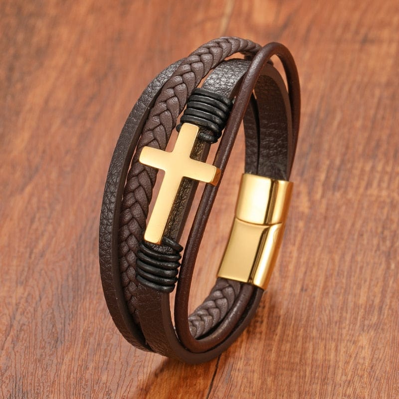 Multi-Layer Cross Leather Bracelet - Image 9