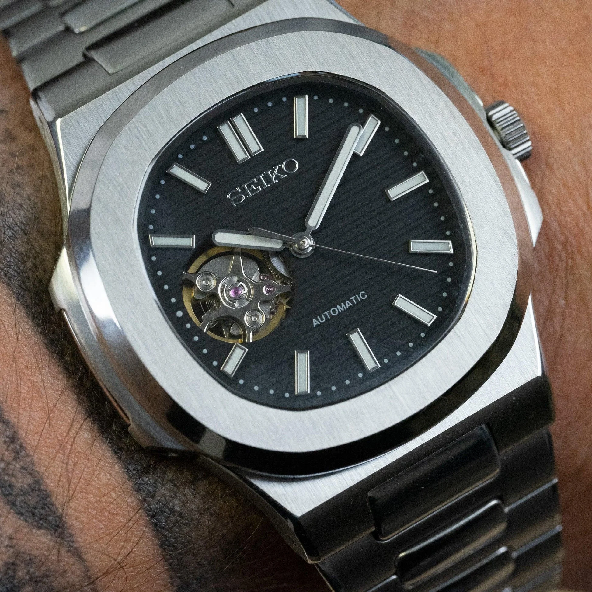 Seiko Mod Nautilus Open Heart | Black - Image 5
