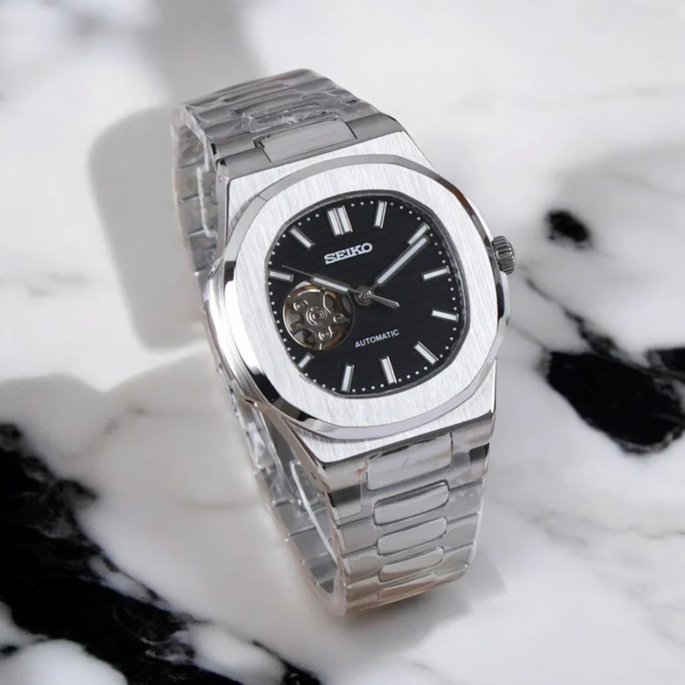 Seiko Mod Nautilus Open Heart | Black - Image 6