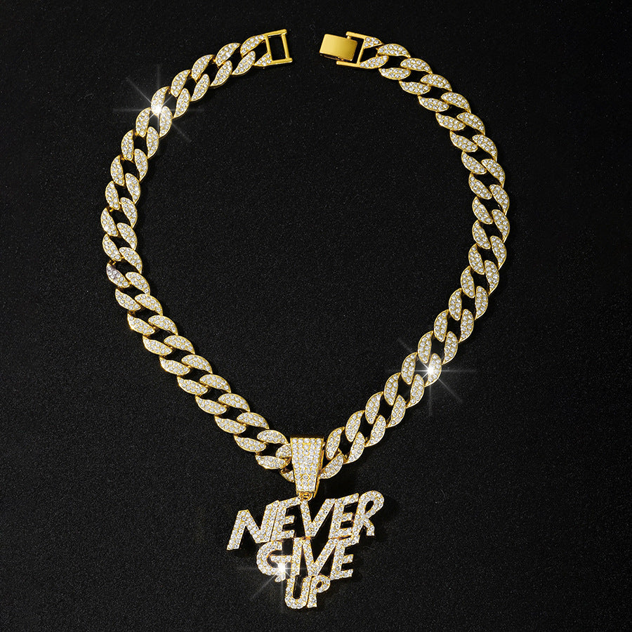 NEVER GIVE UP Pendant + Cuban Chain - Image 2