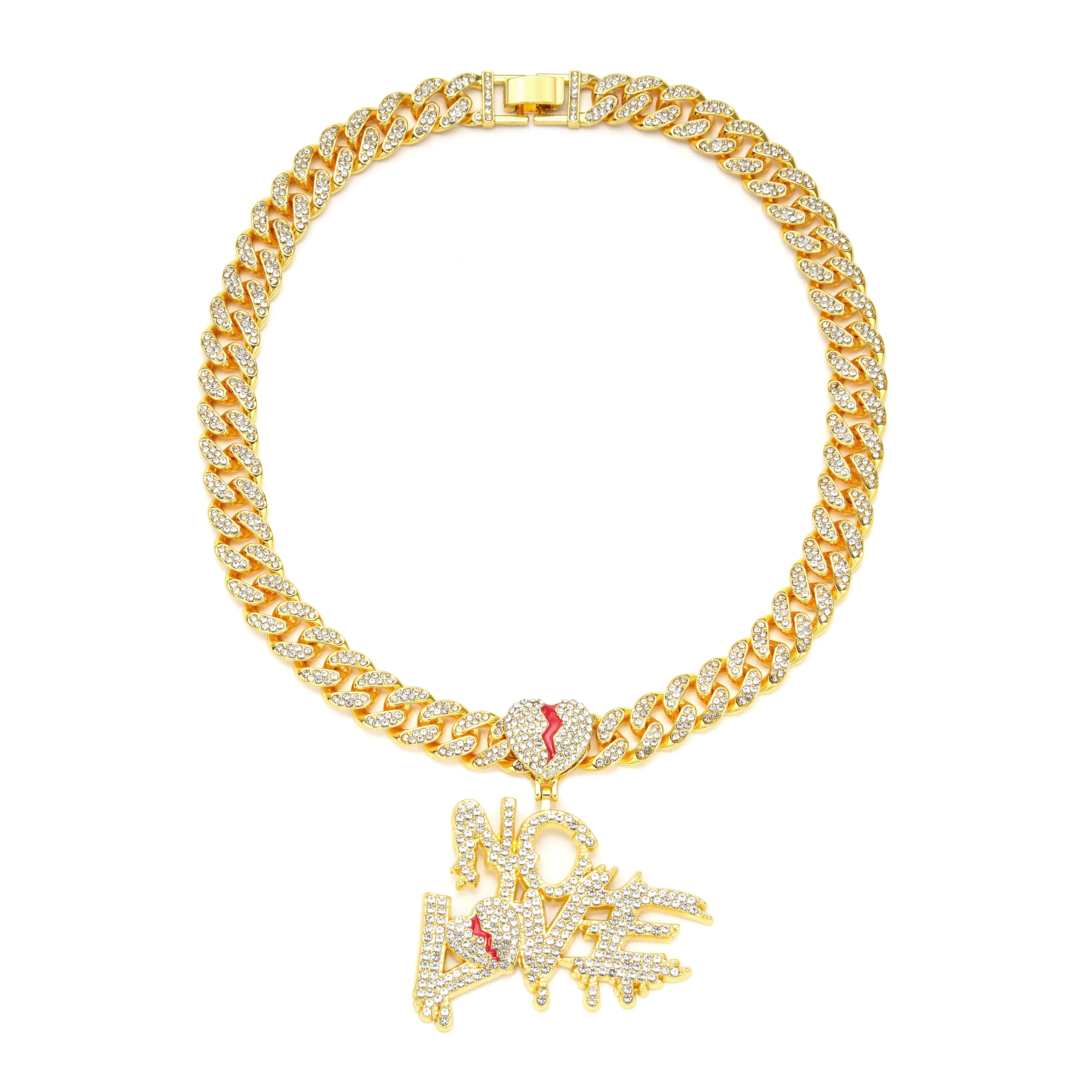 NO LOVE Letter Pendant + Cuban Chain - Image 2