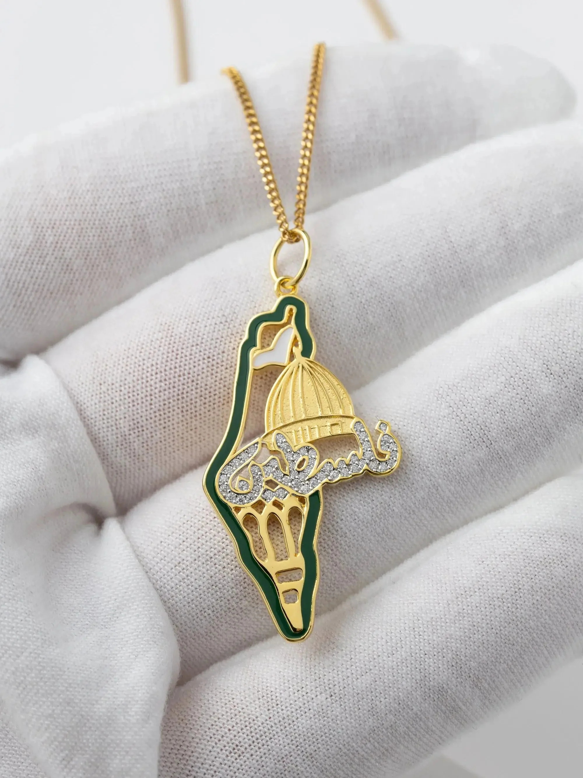 Palestine Dome Map Stainless Steel Pendant Necklace with Diamond Accents - Image 3