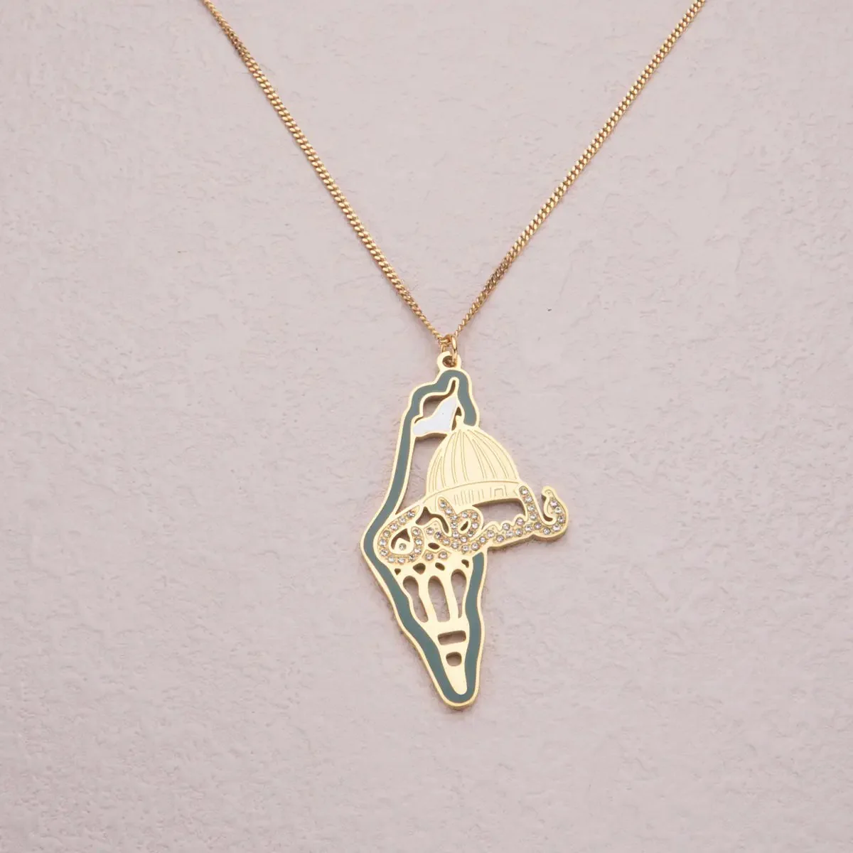Palestine Dome Map Stainless Steel Pendant Necklace with Diamond Accents - Image 6