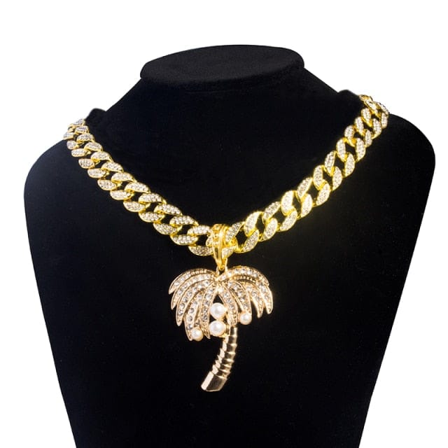 Palm Tree Iced Pendant Cuban + Tennis Chain Bundle - Image 2