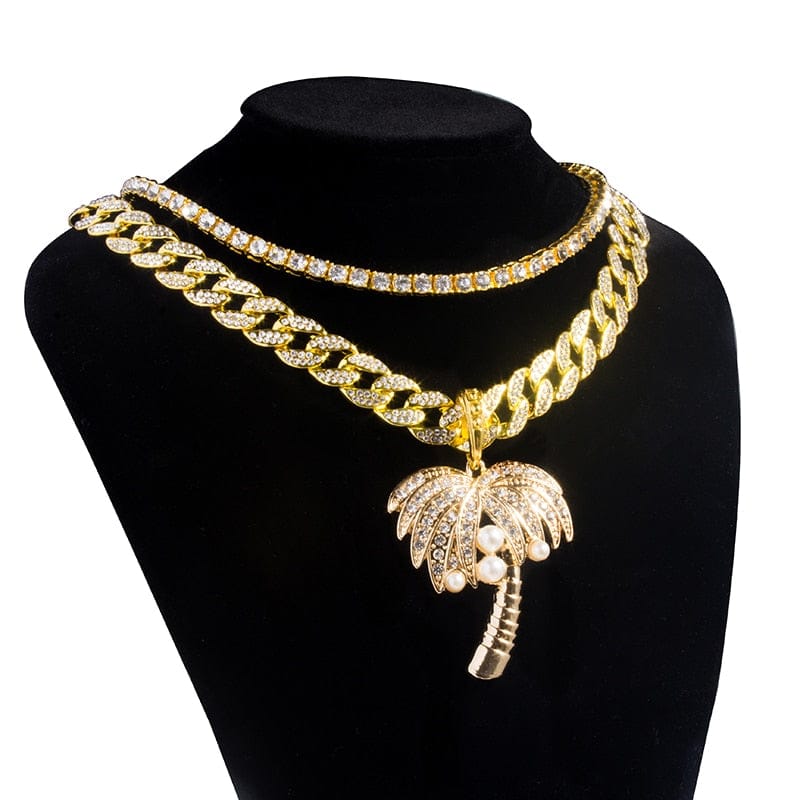 Palm Tree Iced Pendant Cuban + Tennis Chain Bundle - Image 3