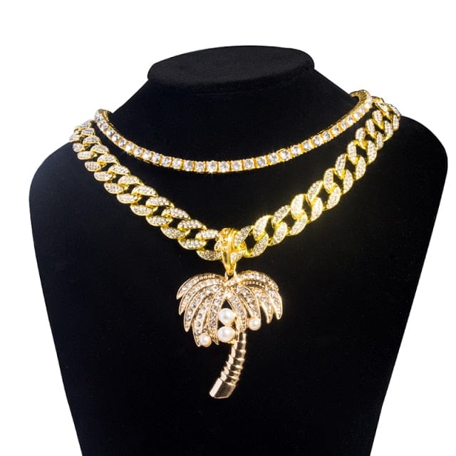 Palm Tree Iced Pendant Cuban + Tennis Chain Bundle - Image 4