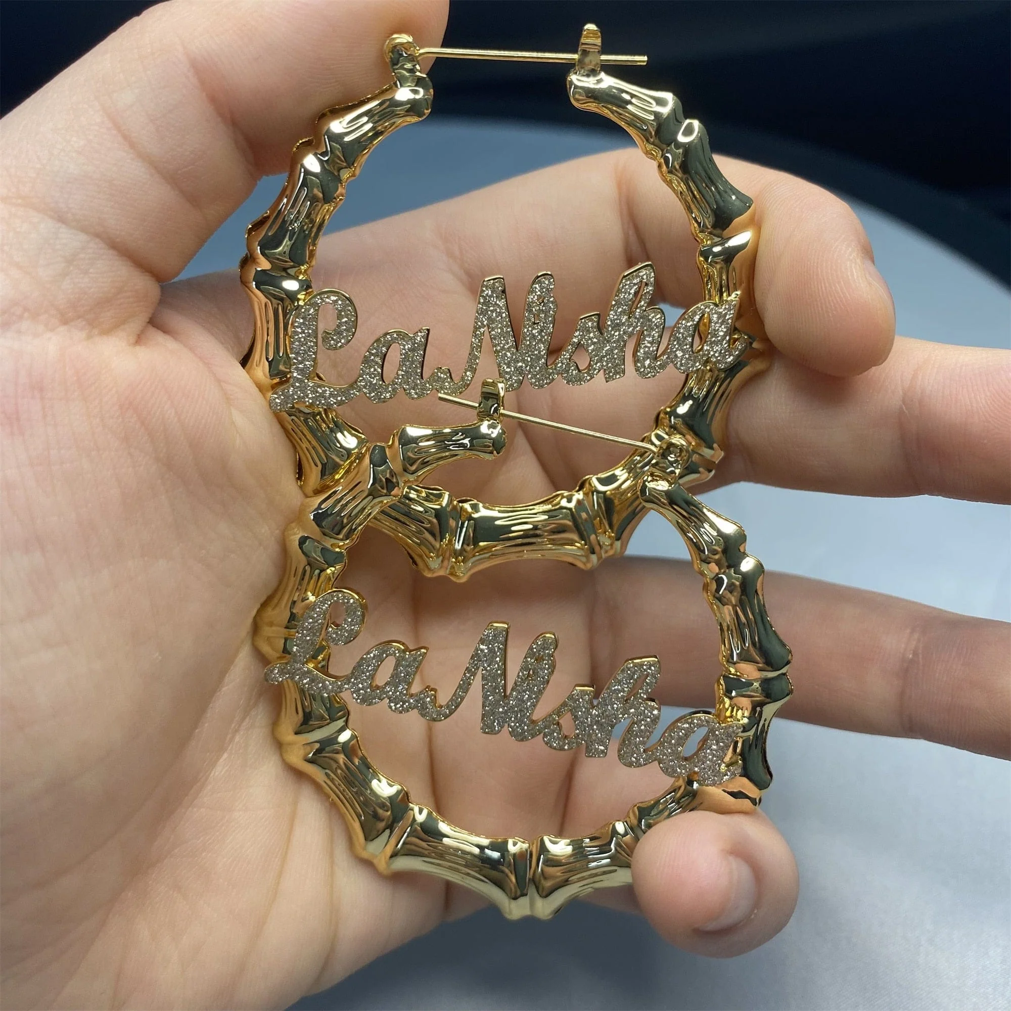 Personalized Custom Bamboo Name Hoop Earrings - Image 2