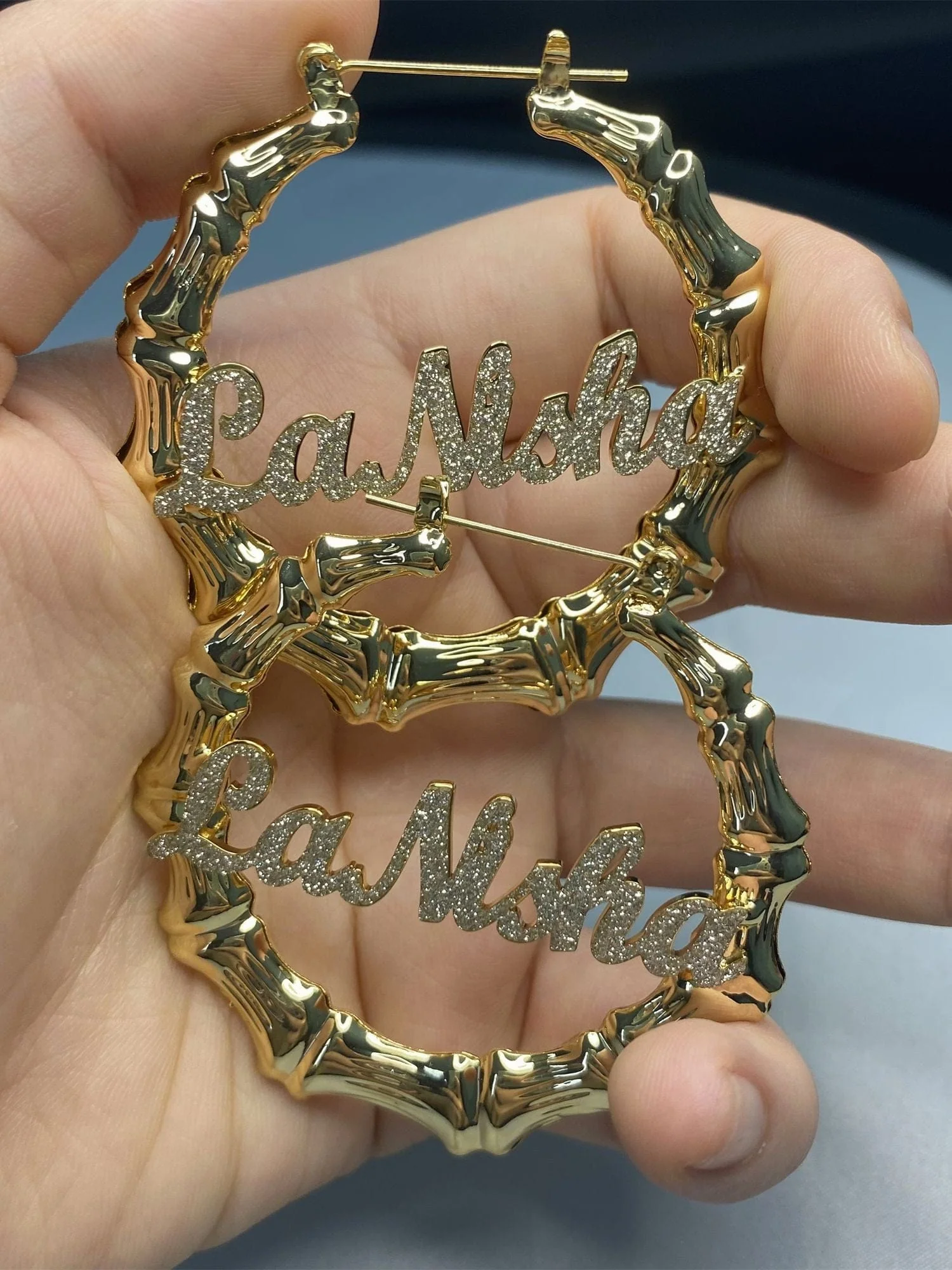 Personalized Custom Bamboo Name Hoop Earrings - Image 5