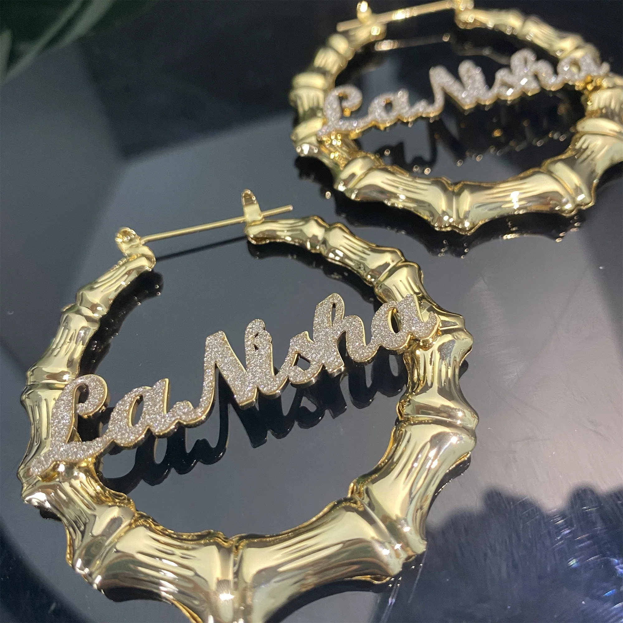 Personalized Custom Bamboo Name Hoop Earrings - Image 6