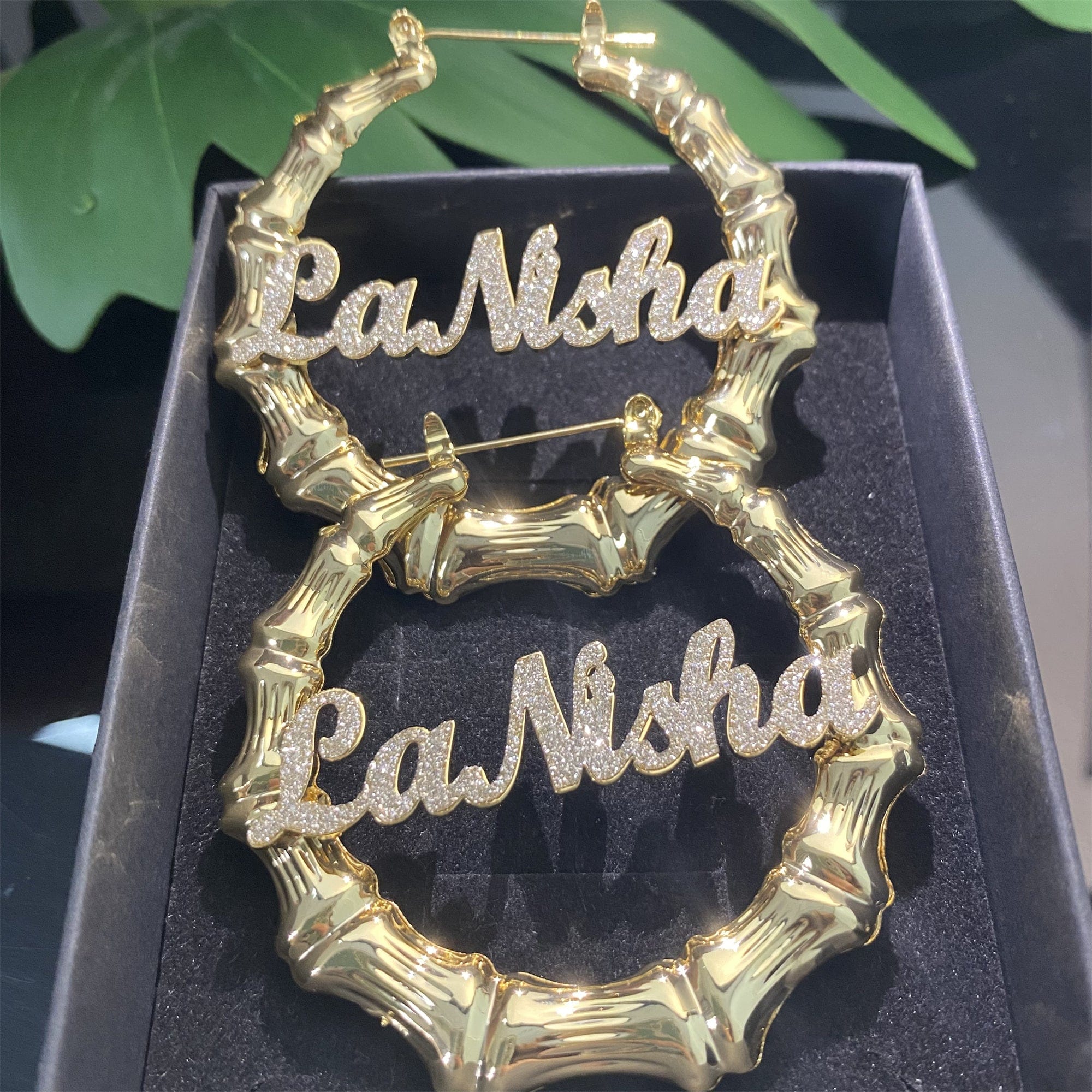 Personalized Custom Bamboo Name Hoop Earrings - Image 7