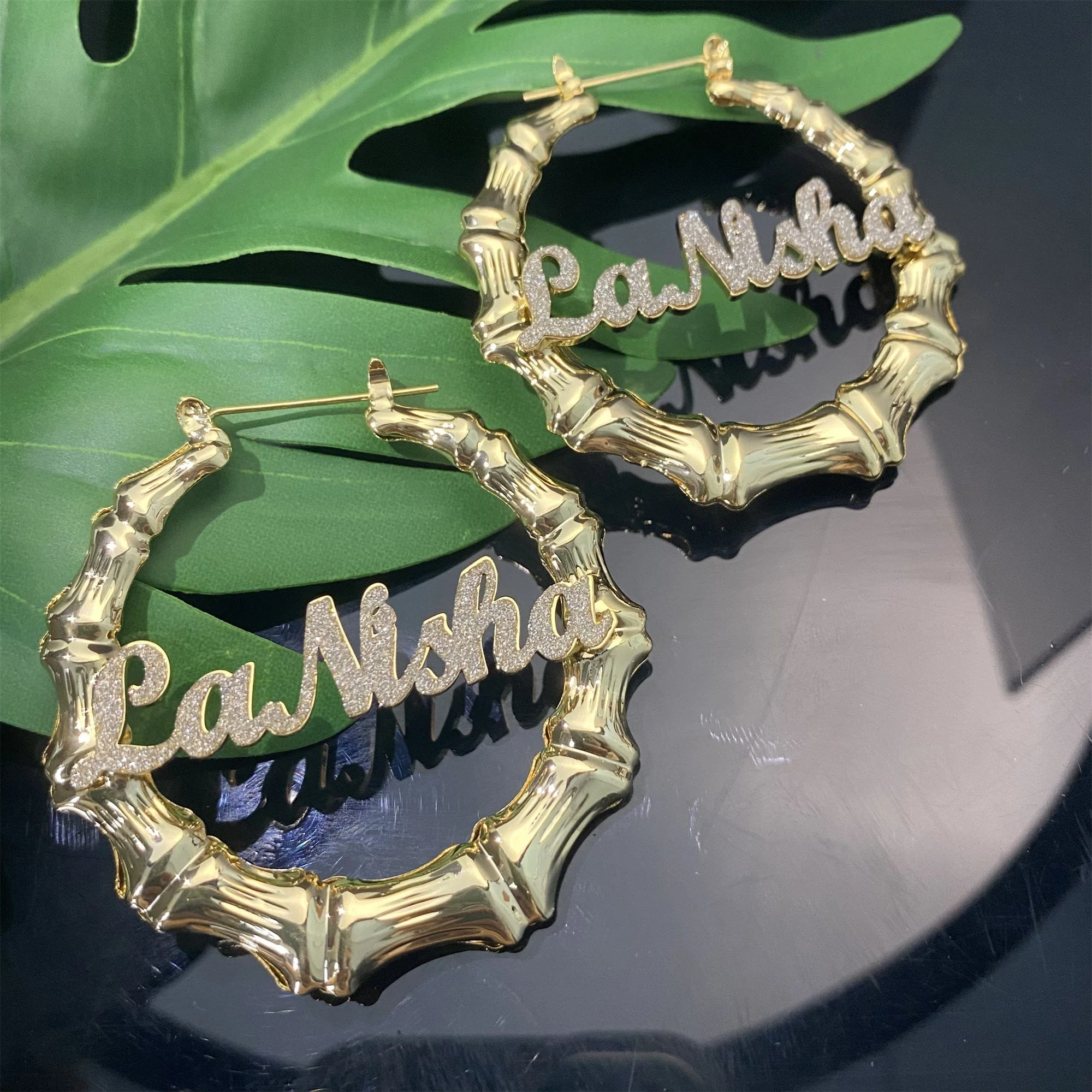 Personalized Custom Bamboo Name Hoop Earrings - Image 8