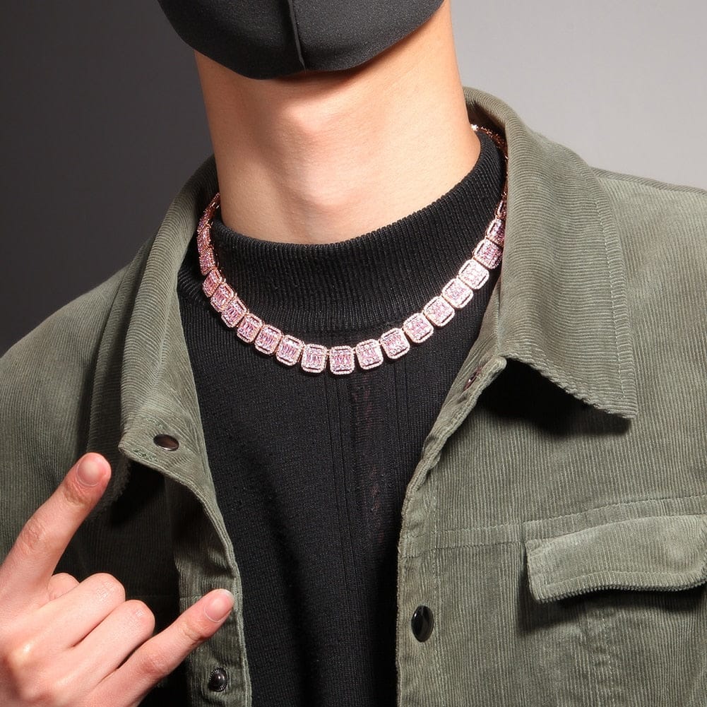 VVS Jewelry 13MM Pink Baguette Tennis Chain