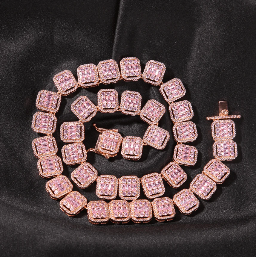 VVS Jewelry 13MM Pink Baguette Tennis Chain - Image 3