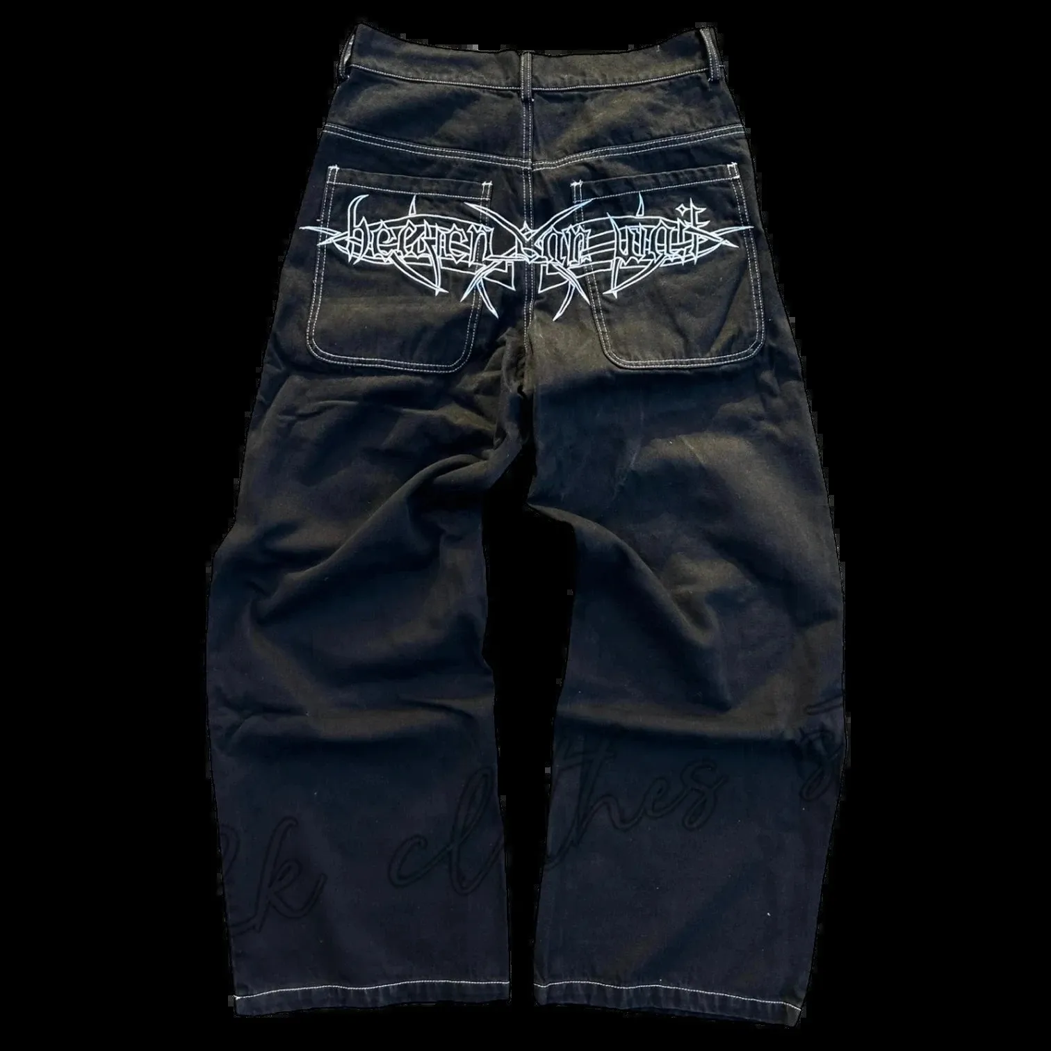 Retro Skull Embroidery Baggy Denim Pants - Image 12
