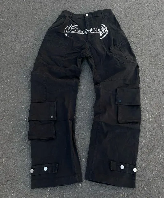 Retro Skull Embroidery Baggy Denim Pants - Image 9