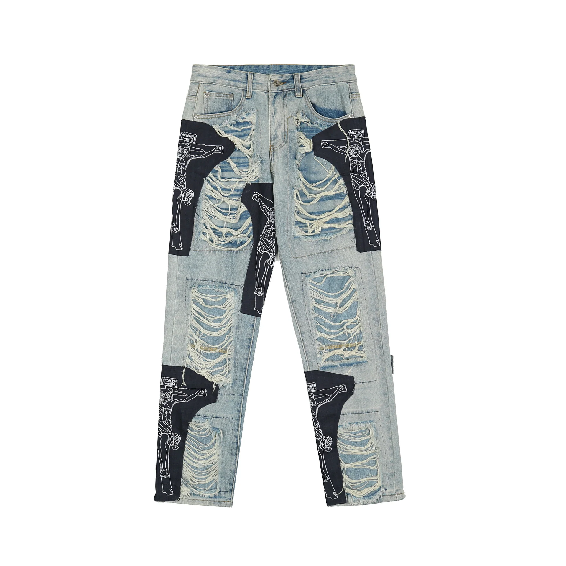 Ripped Jesus Patchwork Jeans - Image 7