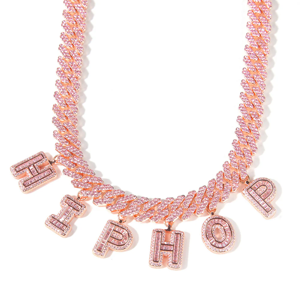 Rose Gold Cuban Custom Name Baguette Necklace - Image 3