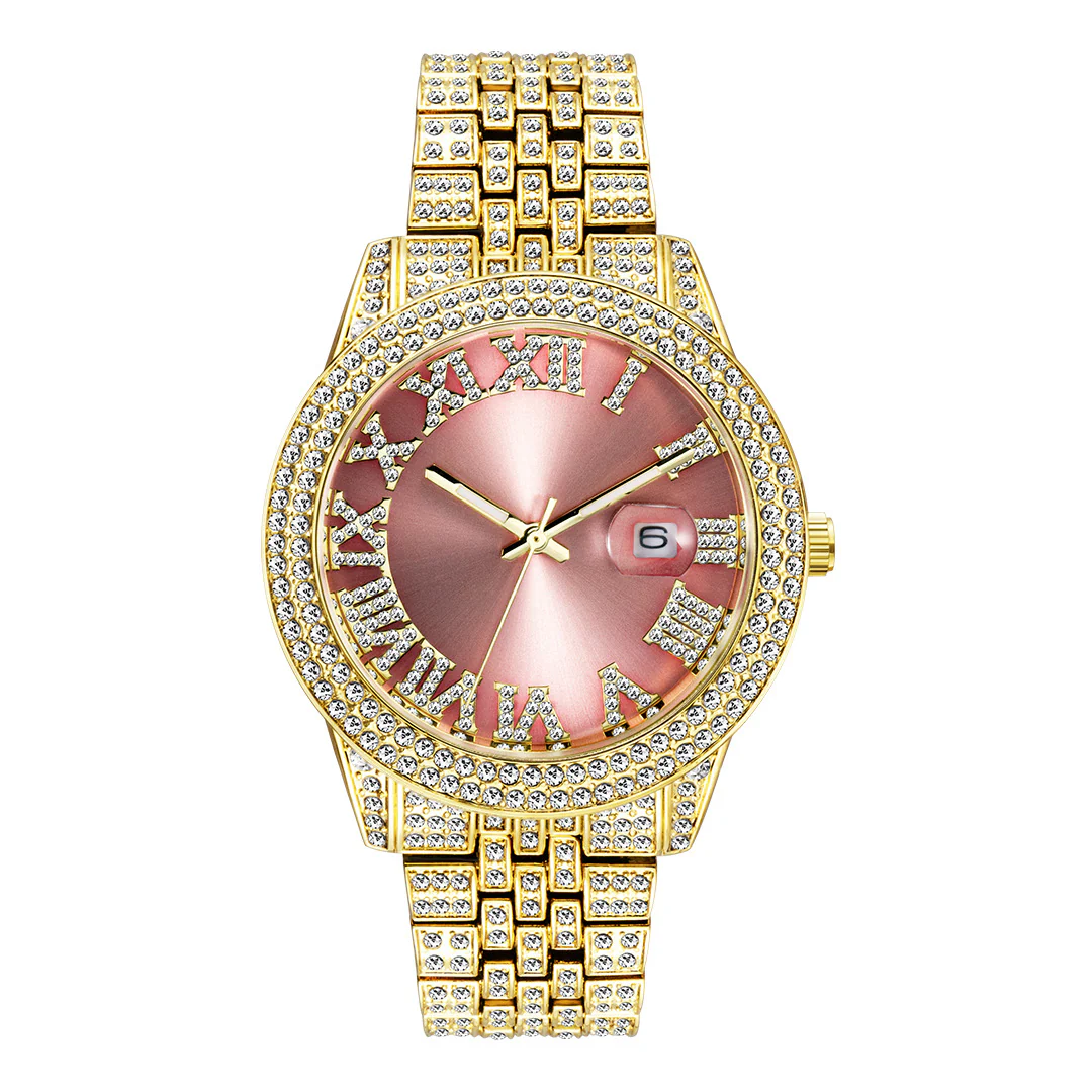 Rose Gold Dial Iced Watch - Image 6