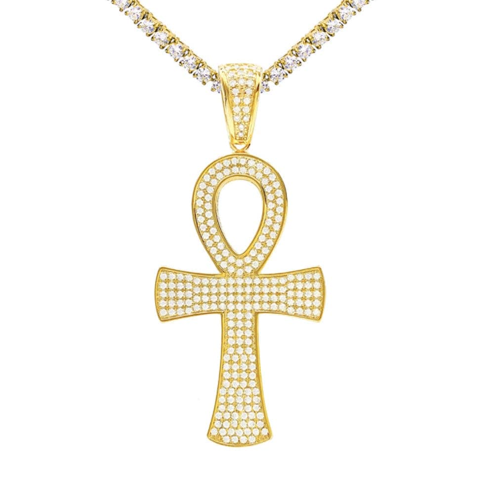Round Ankh Cross S925 Silver Moissanite Iced Pendant Necklace - Image 4