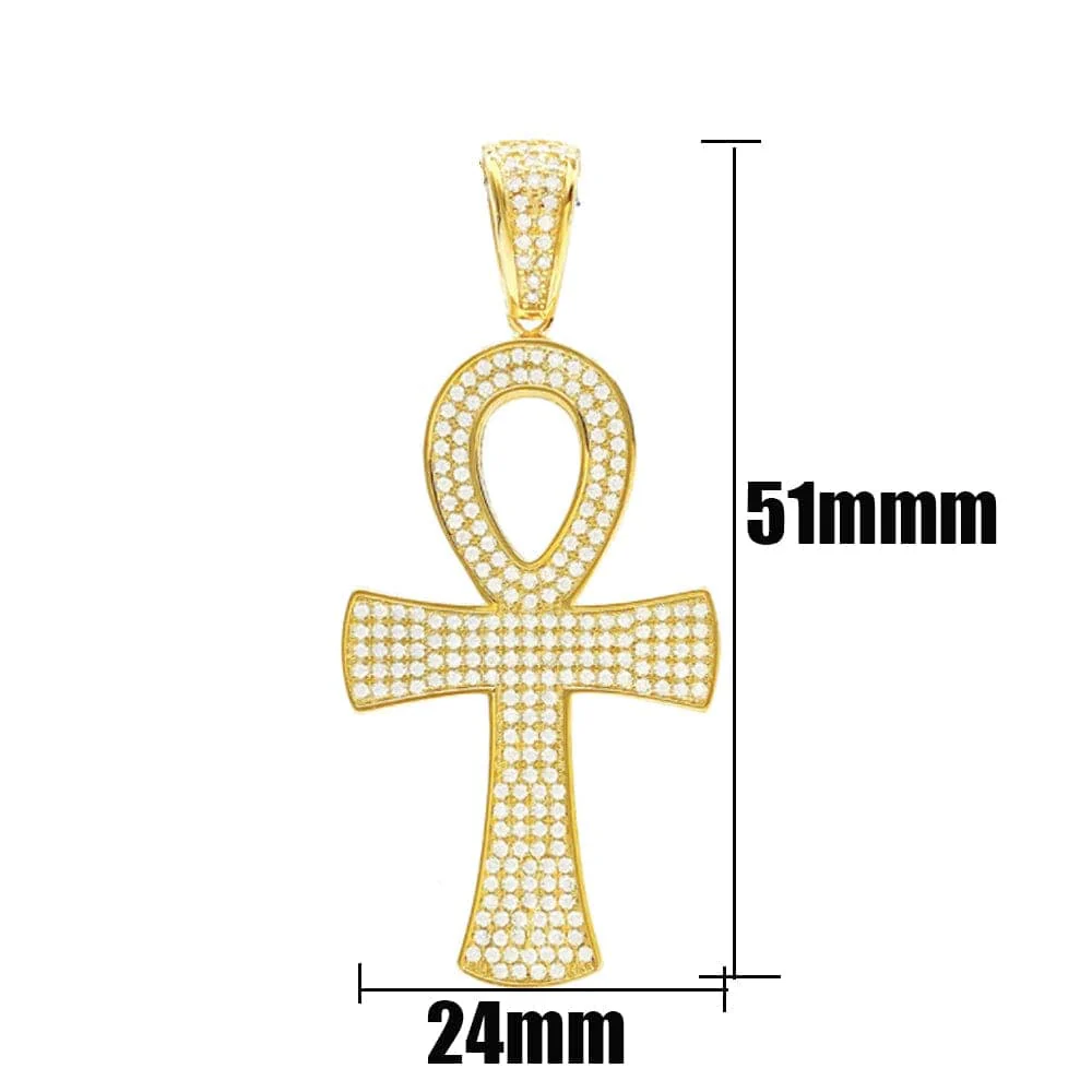 Round Ankh Cross S925 Silver Moissanite Iced Pendant Necklace - Image 7