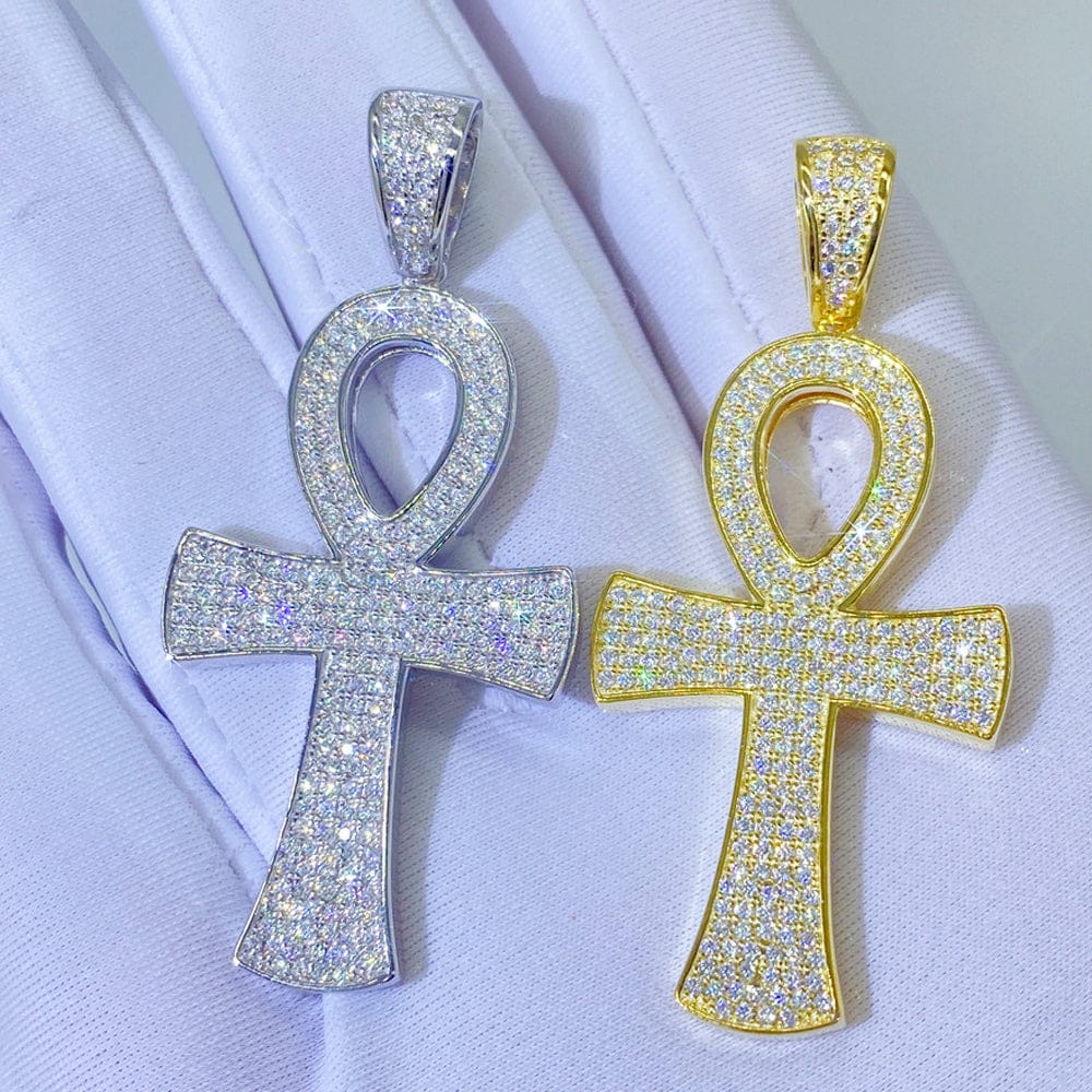 Round Ankh Cross S925 Silver Moissanite Iced Pendant Necklace - Image 8
