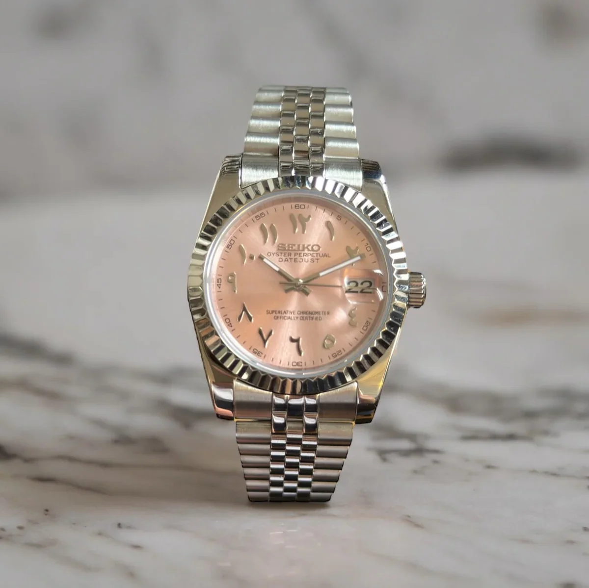 SEIKO MOD DATEJUST ARABIC DIAL | SILVER ROSE - Image 2