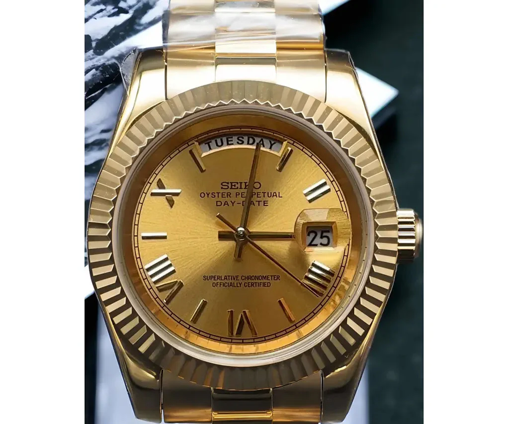 Seiko Mod Datejust Watch - Gold - Image 3