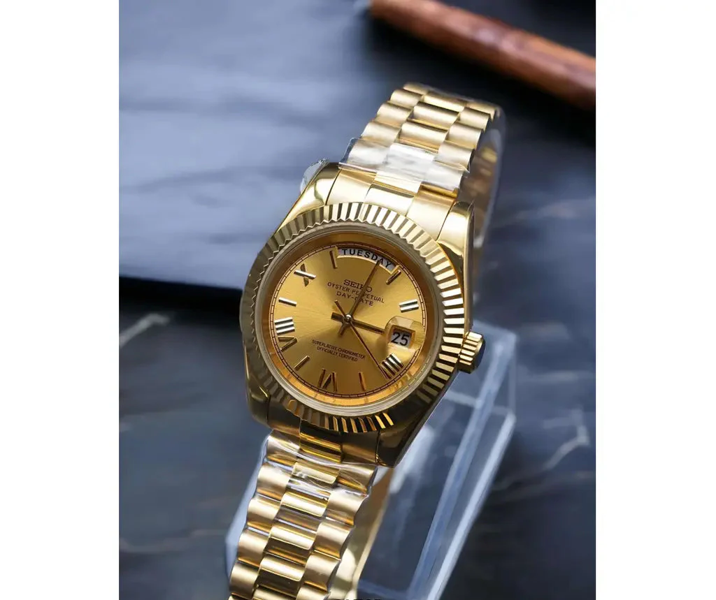 Seiko Mod Datejust Watch - Gold - Image 4