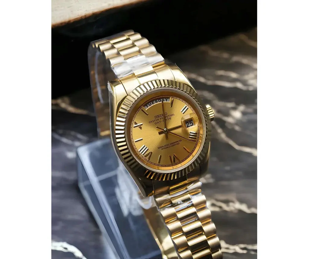 Seiko Mod Datejust Watch - Gold - Image 5